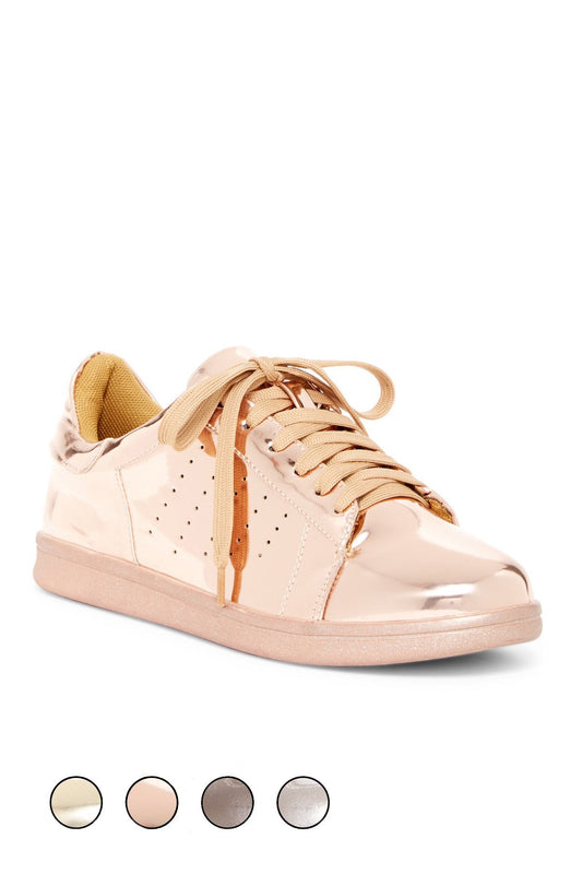 Women Metallic Mirror Sneakers with Comfort Padding - Stylish & Trendy Casual Shoes