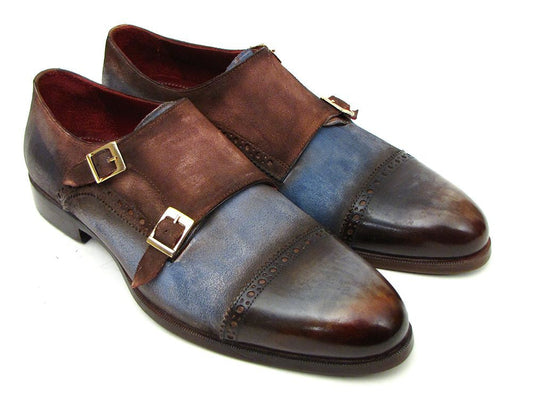 Paul Parkman Captoe Double Monkstrap Antique Blue & Brown Suede