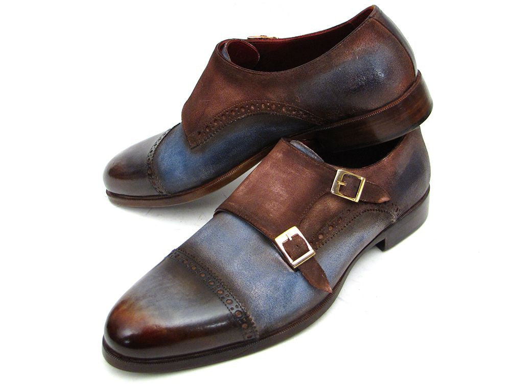 Paul Parkman Captoe Double Monkstrap Antique Blue & Brown Suede