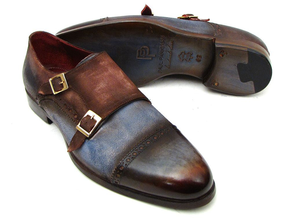 Paul Parkman Captoe Double Monkstrap Antique Blue & Brown Suede