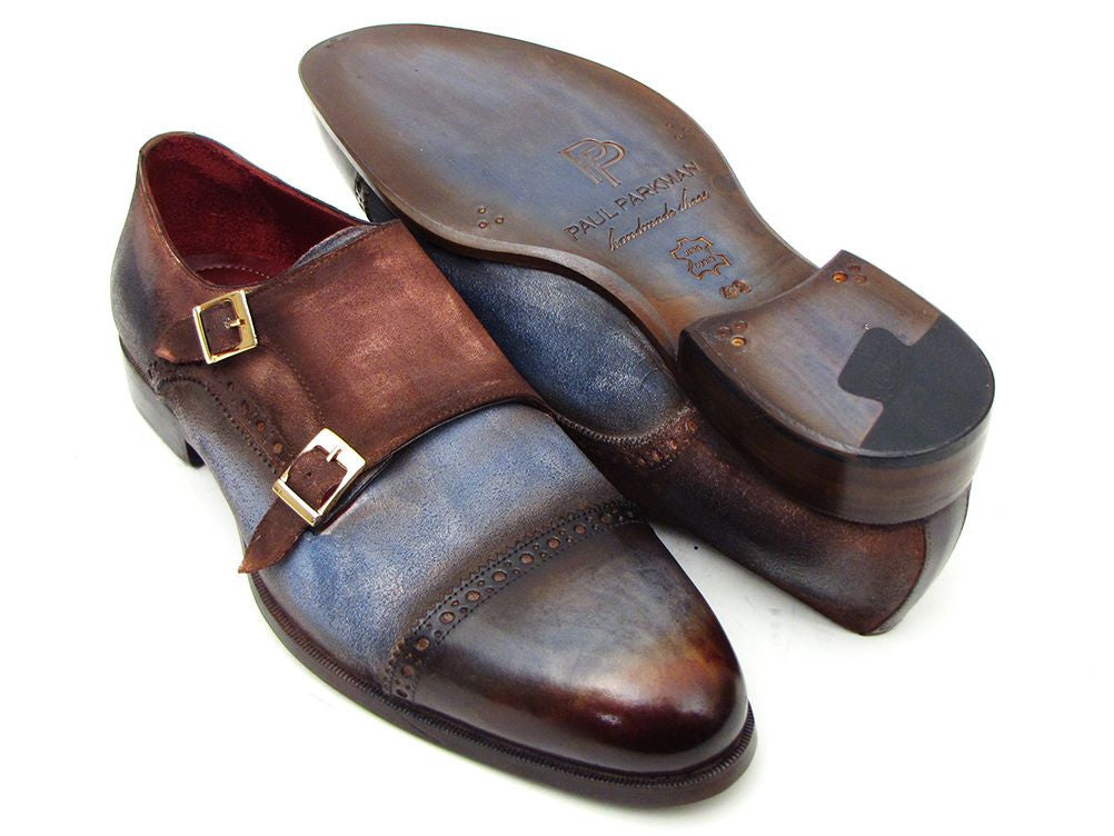 Paul Parkman Captoe Double Monkstrap Antique Blue & Brown Suede