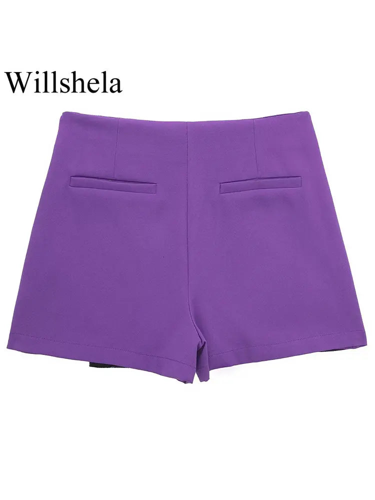 Willshela Women's Asymmetrical High-Waisted Shorts with Side Zipper - Chic and Vintage Style