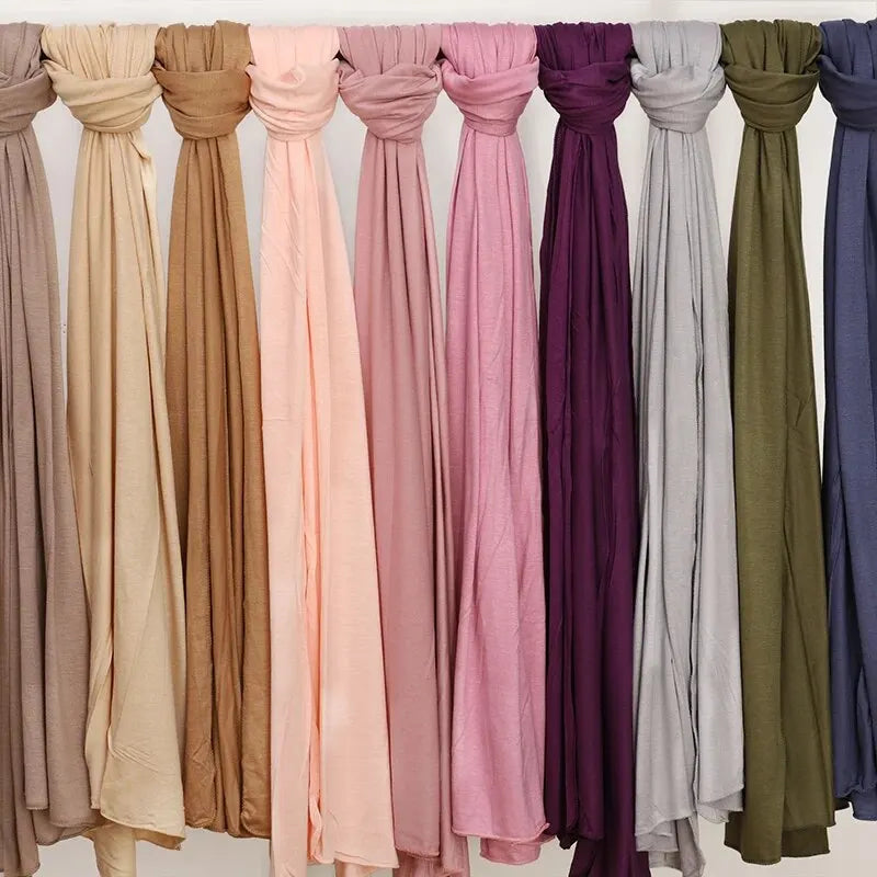 Modal Cotton Jersey Hijab Scarf - Soft Long Muslim Shawl and Turban Wrap for Women, 170x60cm