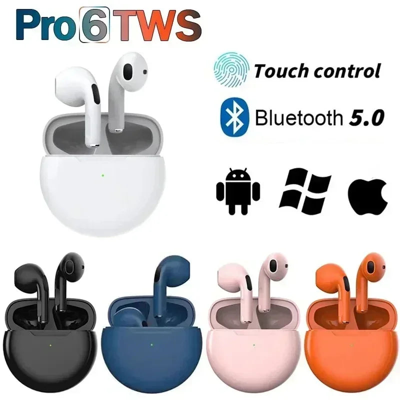 Pro6 Bluetooth Wireless Earbuds - Waterproof Stereo Earphones with Mic for iPhone, Samsung, and Xiaomi