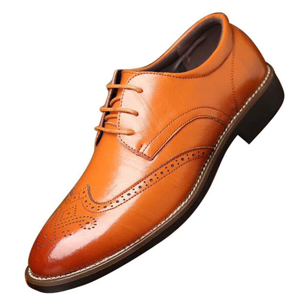 Non Skid Tan Mens Premium Leather Dress Shoes -Oxford Lace Up Style