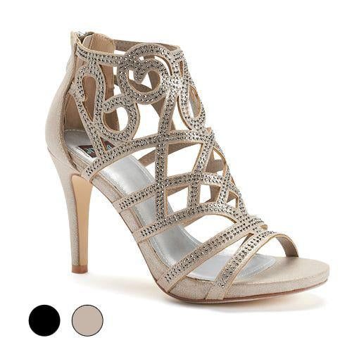 ALENA - Rhinestone High Heel Sandals with Cut-Out Design