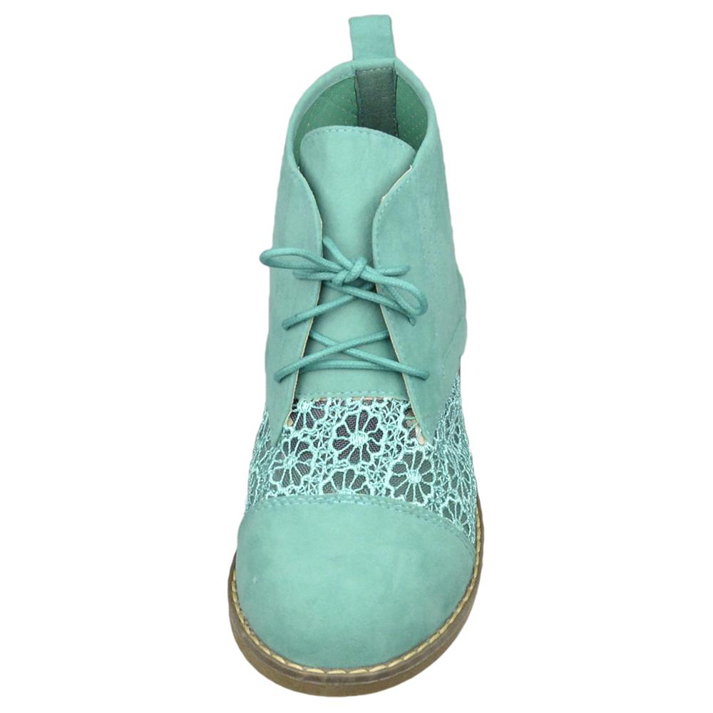 SOBEYO Women's Booties Embroidered Flower Lace Up Oxford Green