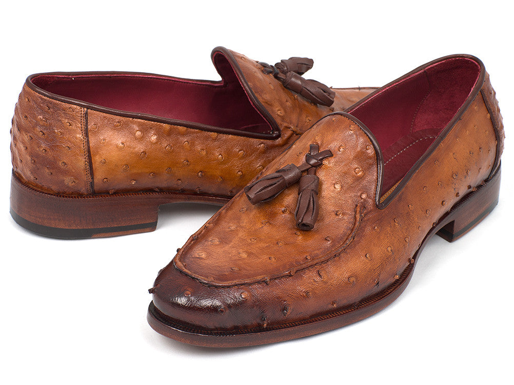 Paul Parkman Camel Brown Genuine Ostrich Tassel Loafers (ID#OST834CML)