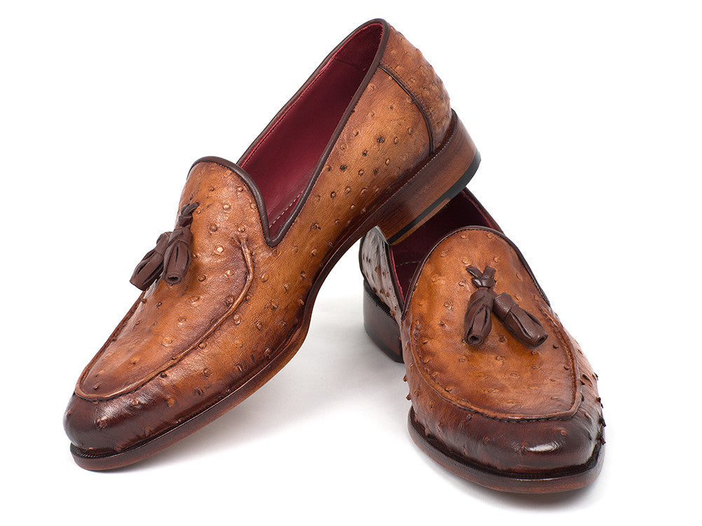 Paul Parkman Camel Brown Genuine Ostrich Tassel Loafers (ID#OST834CML)