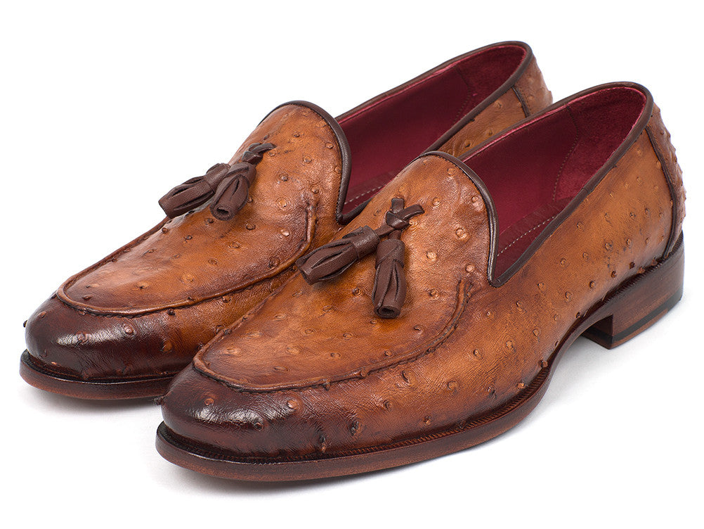 Paul Parkman Camel Brown Genuine Ostrich Tassel Loafers (ID#OST834CML)