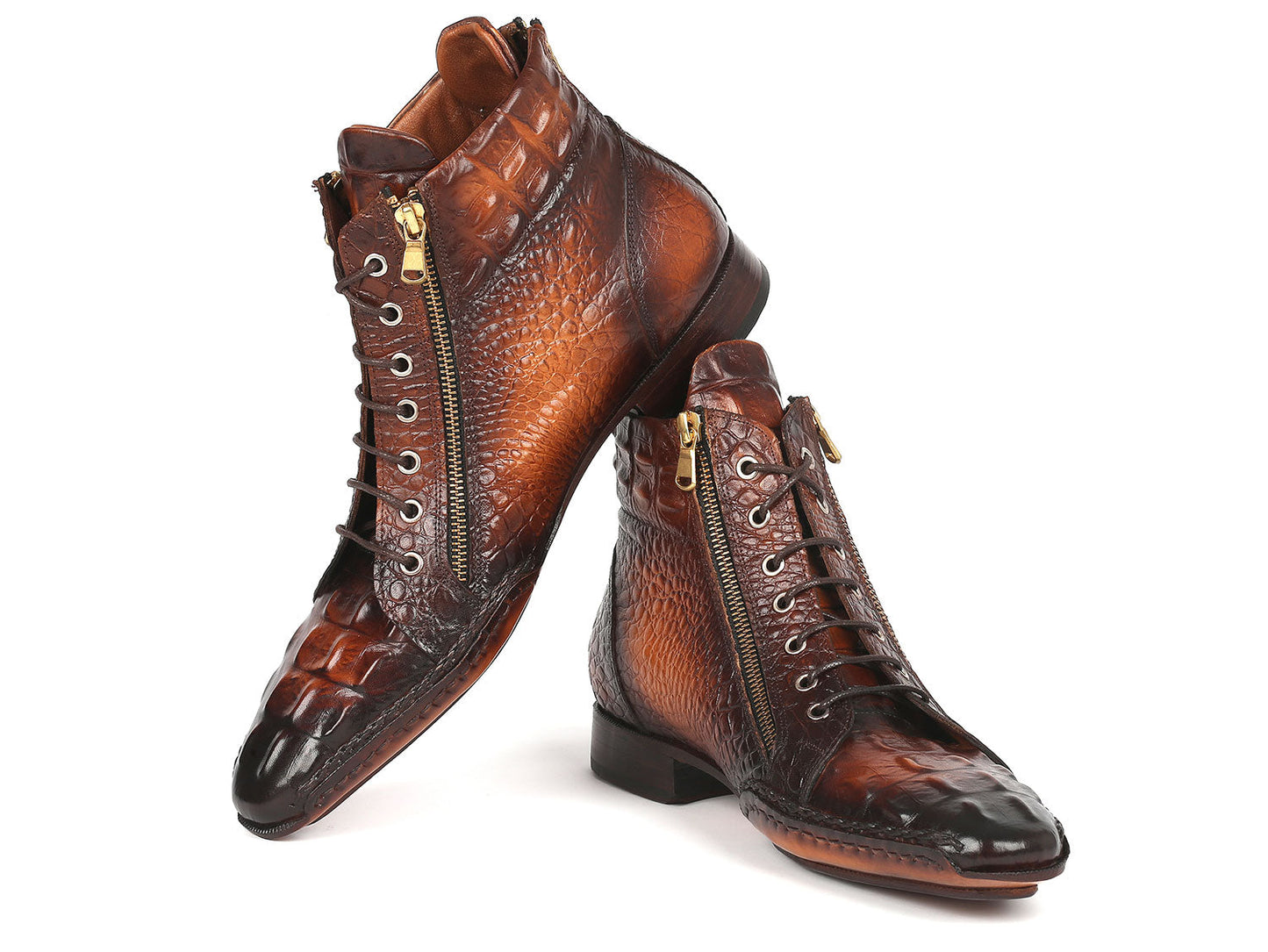 Paul Parkman Crocodile Textured Calfskin Handmade Zipper Boots