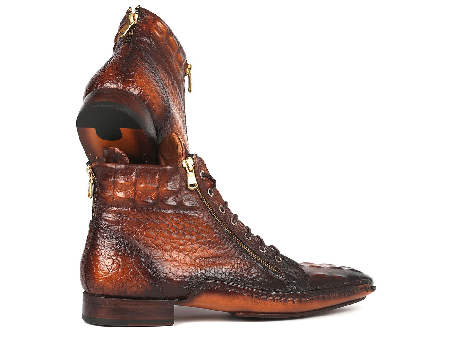 Paul Parkman Crocodile Textured Calfskin Handmade Zipper Boots