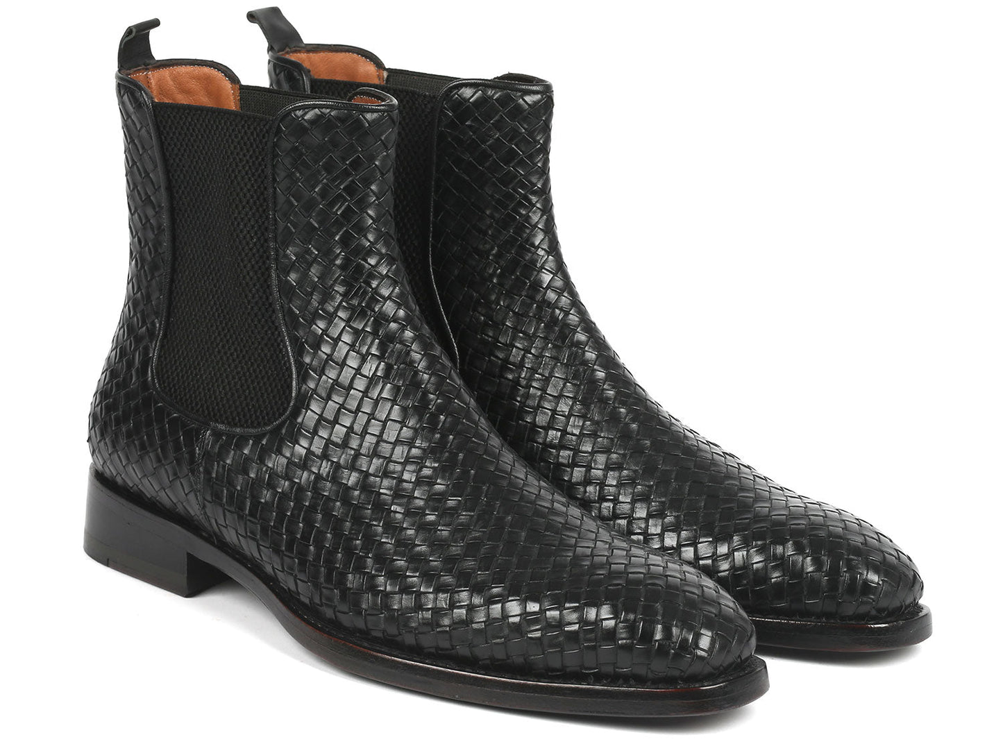 Paul Parkman Black Woven Leather Chelsea Boots (ID#92WN87-BLK)