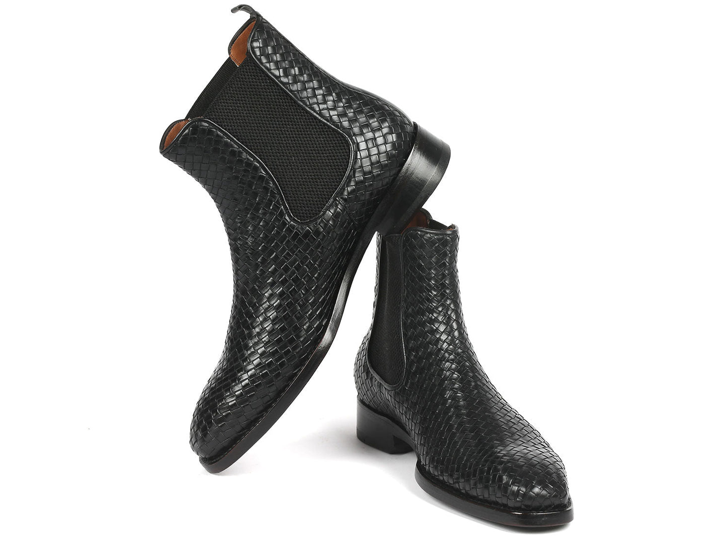 Paul Parkman Black Woven Leather Chelsea Boots (ID#92WN87-BLK)