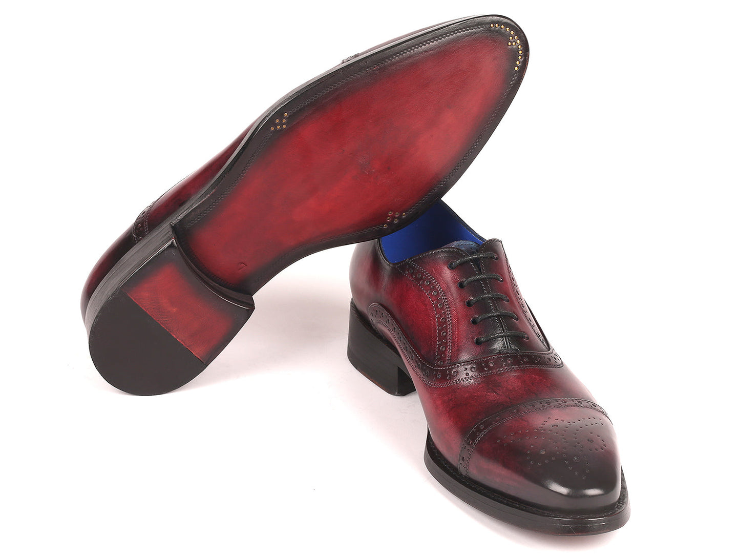 Paul Parkman Bordeaux Burnished Goodyear Welted Cap Toe Oxford Shoes