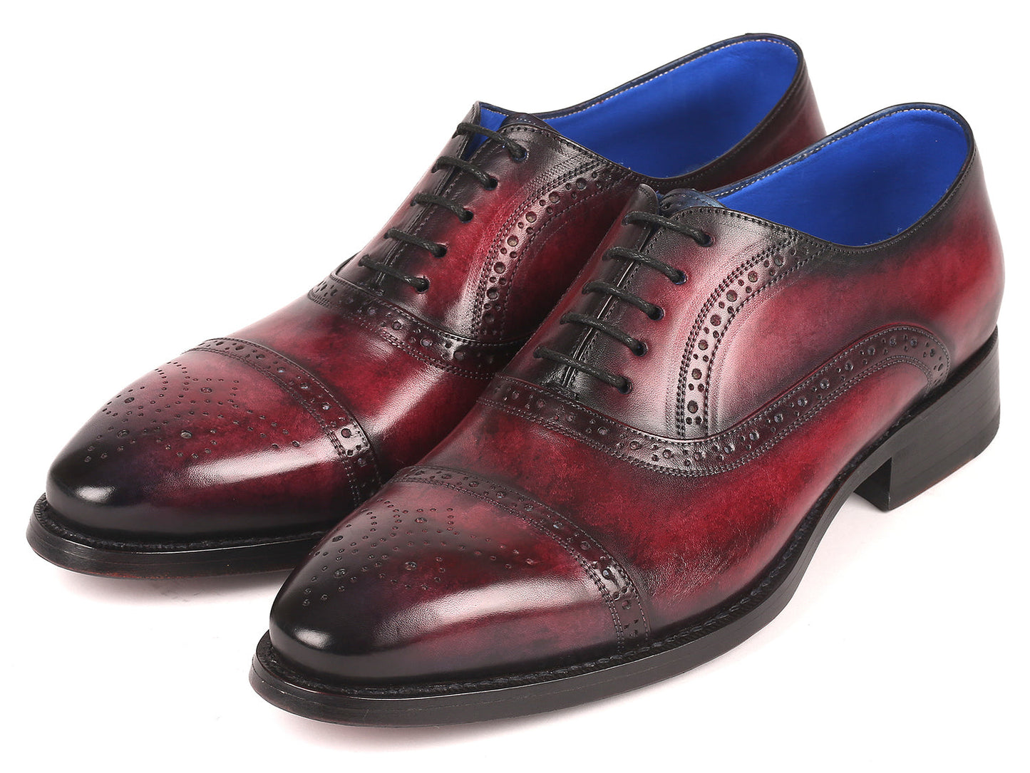 Paul Parkman Bordeaux Burnished Goodyear Welted Cap Toe Oxford Shoes