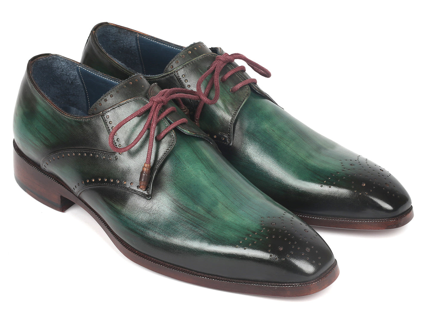 Paul Parkman Men's Green Medallion Toe Derby Shoes (ID#6584-GRN)