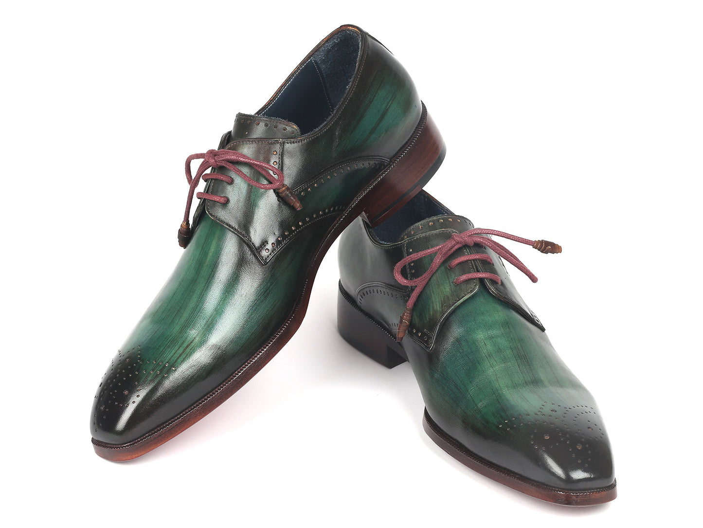 Paul Parkman Men's Green Medallion Toe Derby Shoes (ID#6584-GRN)