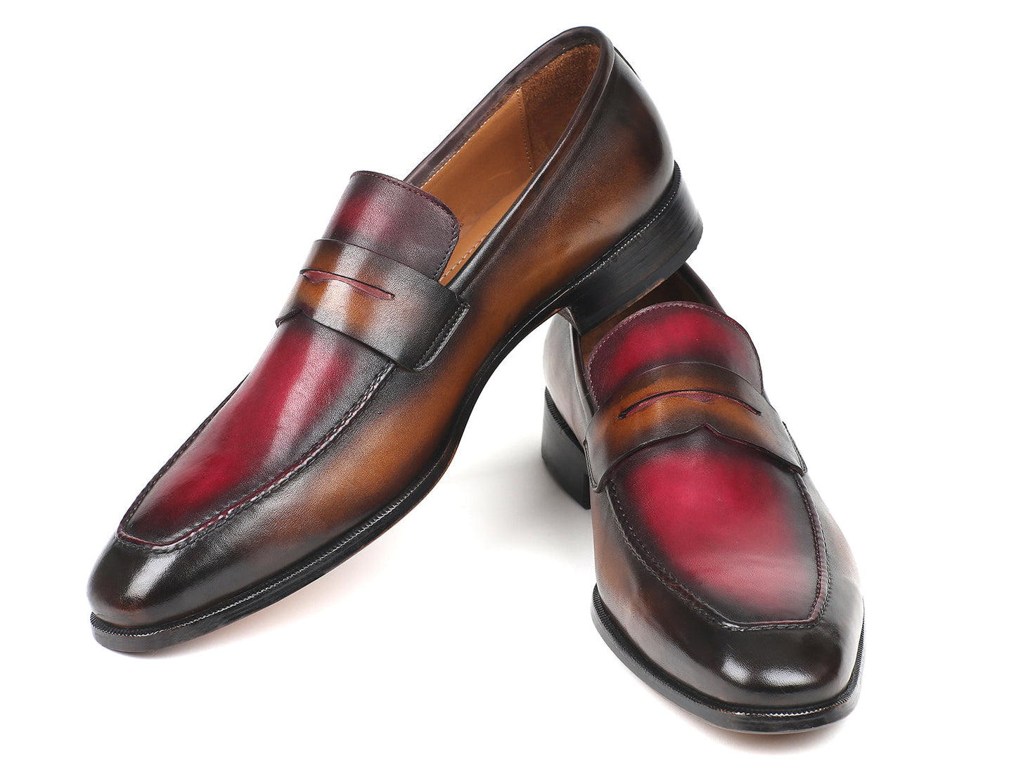 Paul Parkman Brown & Bordeaux Dual Tone Loafers for Men (ID#10BB22)