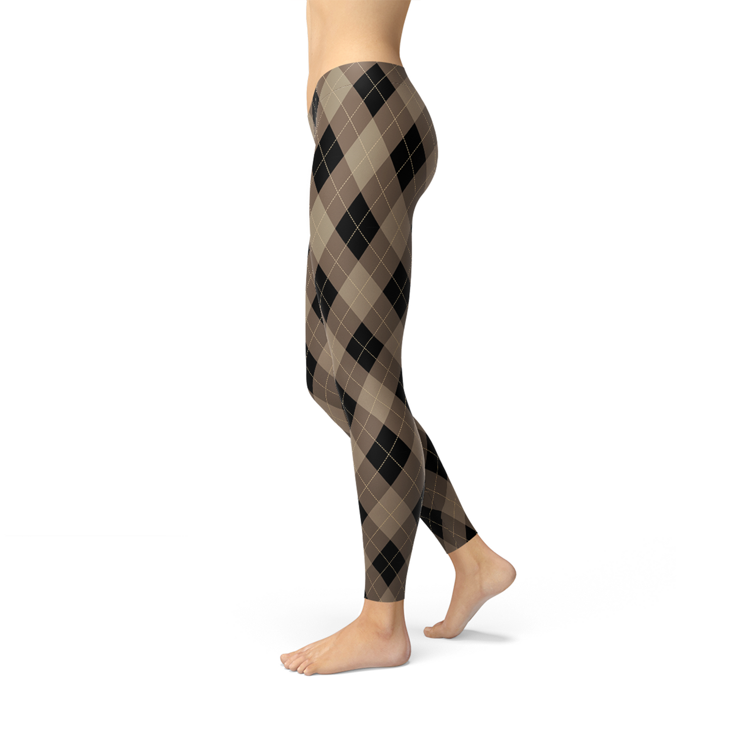 Womens Beige Brown Argyle Leggings