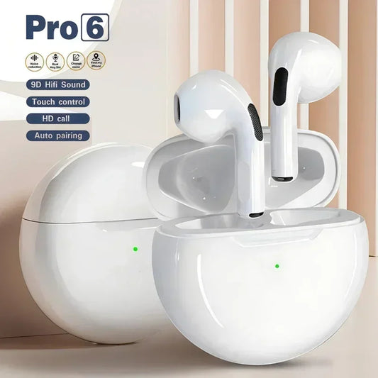 Pro6 Bluetooth Wireless Earbuds - Waterproof Stereo Earphones with Mic for iPhone, Samsung, and Xiaomi