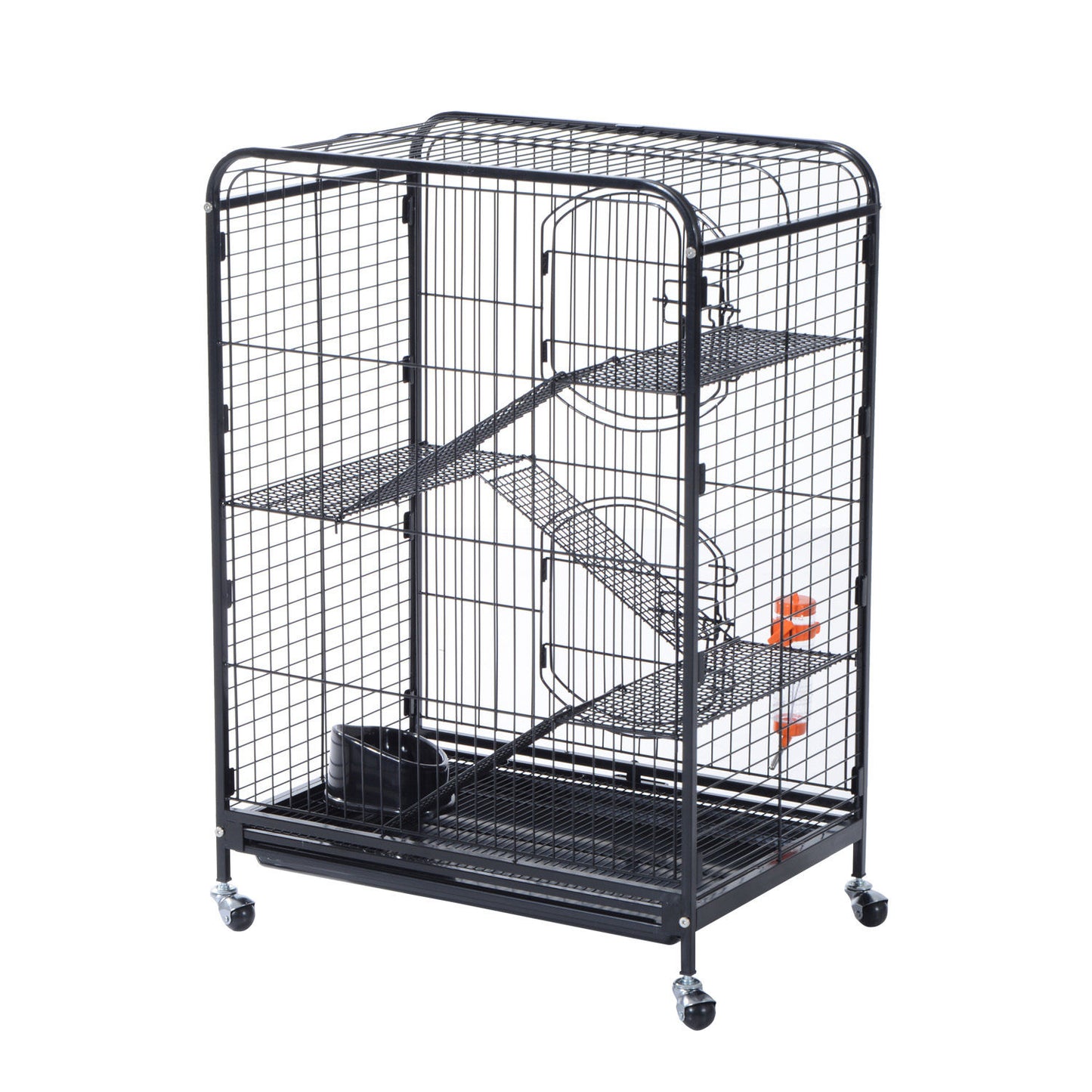 PawHut 37â€ Pet Cage for Hamsters, Rats, and Small Animals - 2-Door Metal Playpen with Tray (Black)