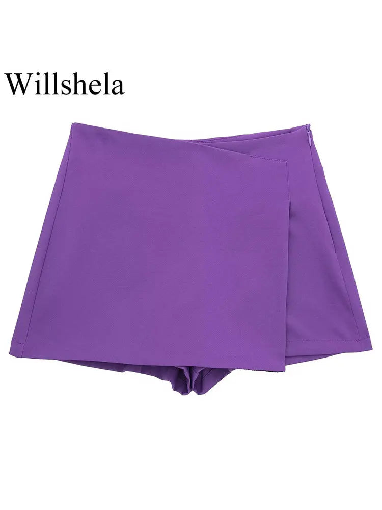 Willshela Women's Asymmetrical High-Waisted Shorts with Side Zipper - Chic and Vintage Style