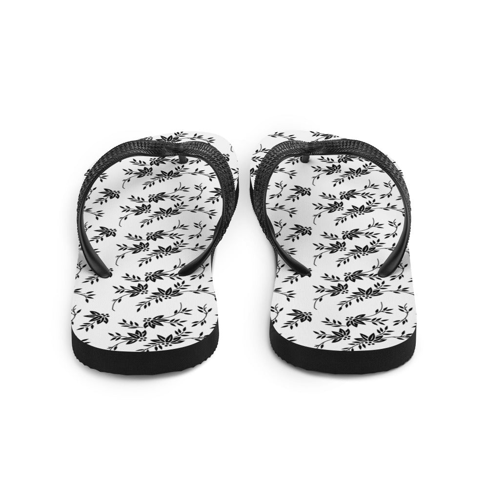 Black and White Floral Flip-Flops