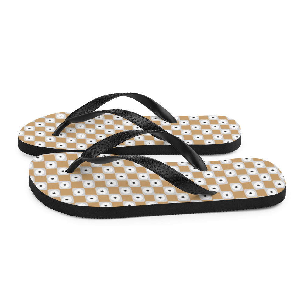 Beige and White Chequered Design. Flip-Flops